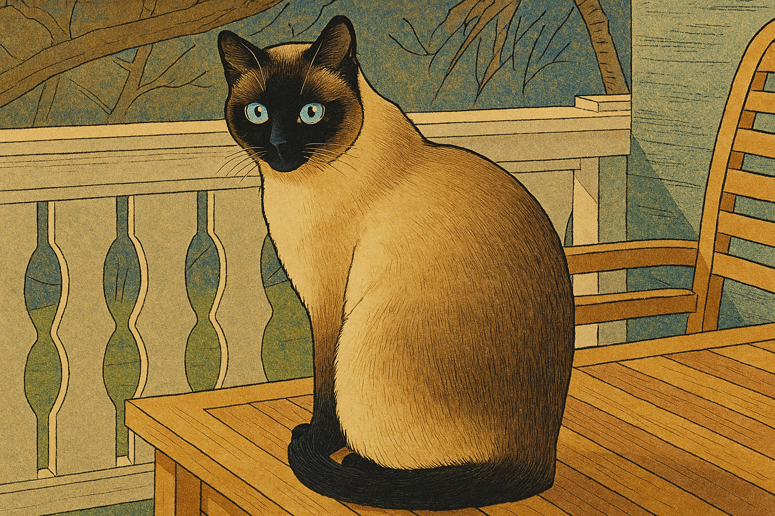 Pet in Japanese woodblock style